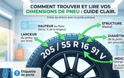 Marquages dimension d un pneu sur le flanc — largeur, hauteur, diamètre de jante et indices de charge et de vitesse